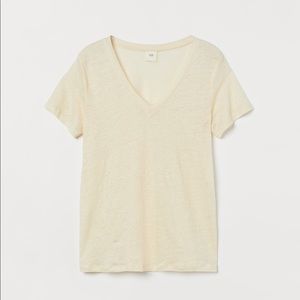 H&M Linen Jersey Top Light Yellow V-neck NWT Small